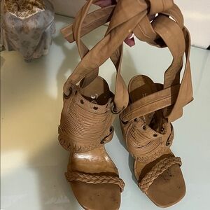 ✨ Schutz Leather Wrap Heels – Braided & Fringe Detail ✨